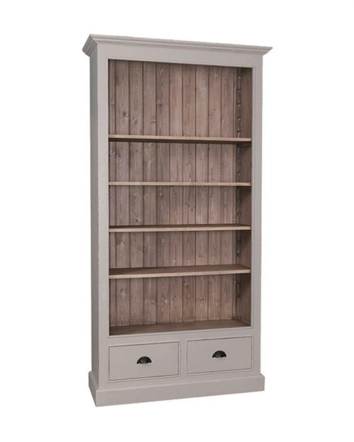 Librería de madera maciza con estantes y cajones de diseño tradicional disponible en variedad de colores