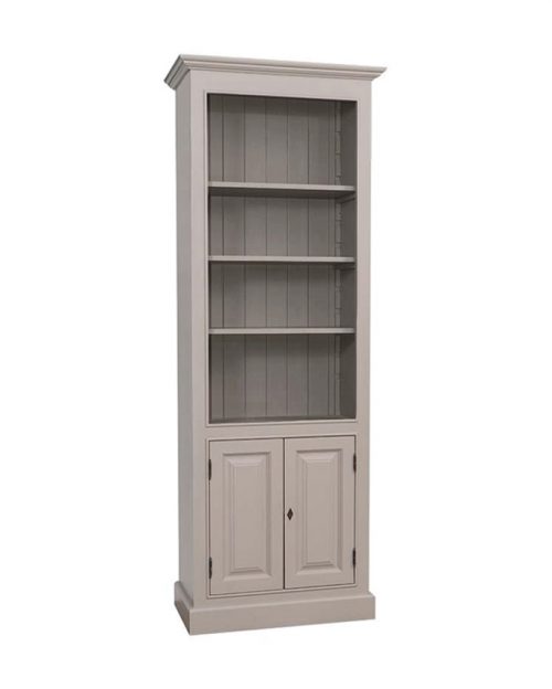 Librera estrecha de madera maciza con estantes y puertas disponible en variedad de colores